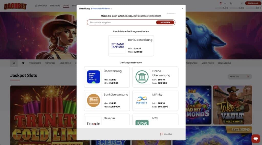 DachBet Casino Einzahlung