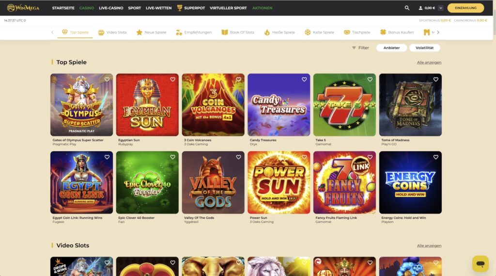 WinMega Casino Alle Spiele